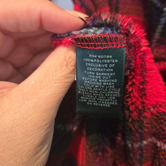 Ralph Lauren Red Plaid Fleece Logo Midi Belted Pocket Robe sz S - Picture 5 of 6
